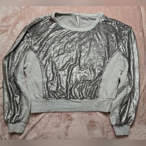 Free People Sequin Sweatshirt Grey Size Large